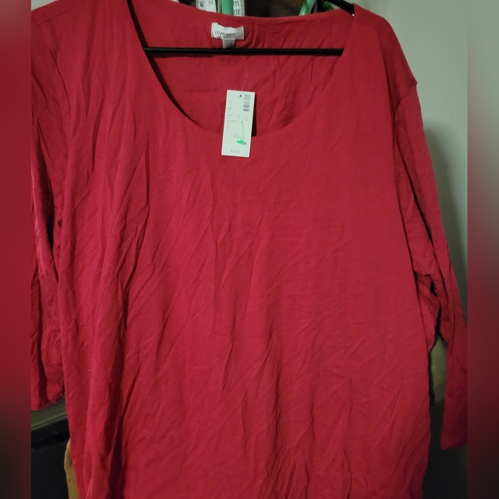 AVENUE Shirt Long Sleeve NWT NEW Maroon/Burgundy Red Layered Pull-Over 30/32